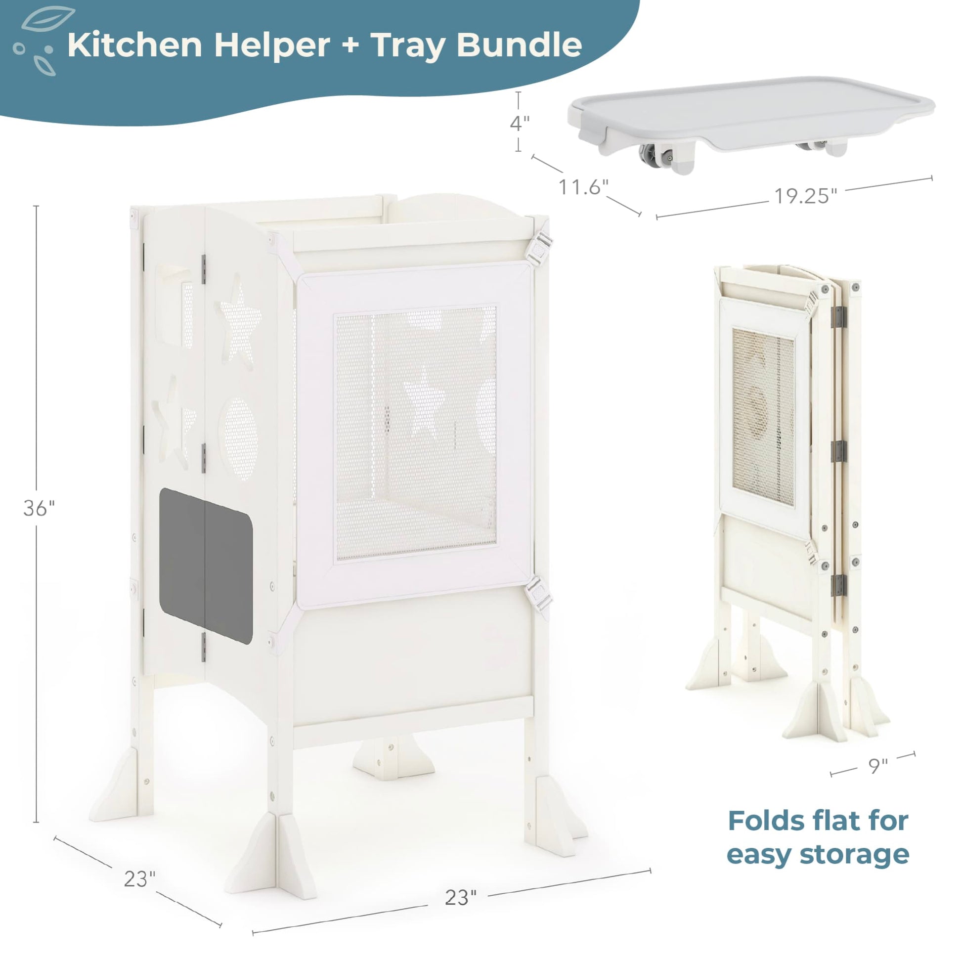 Classic Kitchen Helper Toddler Tower and Mealtime and Play Tray Bundle